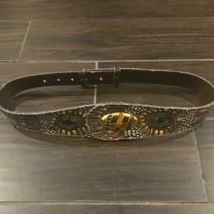 Genuine Peacock Feather Belt Sz 31-34 Inches Vintage NWOT